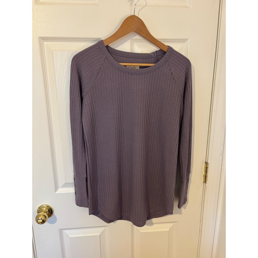 NWT Chaser Wisteria Purple Waffle Knit Thermal Raglan Top Button Cuff Size Small